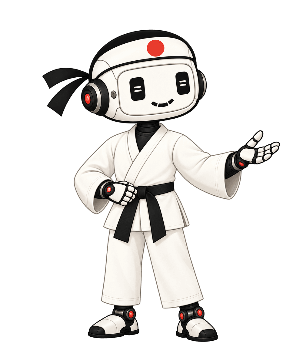 The Creatr Dojo robot sensei explaining a technique with an open hand